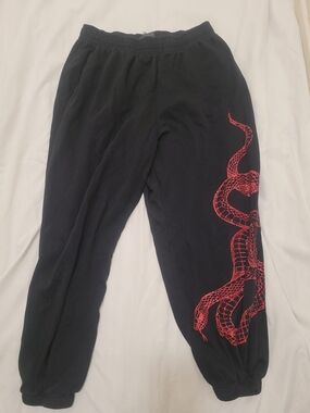 Divided Black Joggers with Red Snake Graphic
